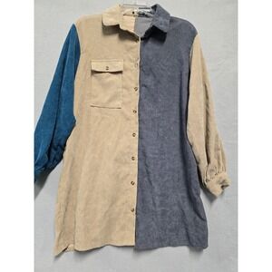Nasty Gal Colorblock Corduroy Shirt Dress Tunic Blue Tan US 4 OfficeCore